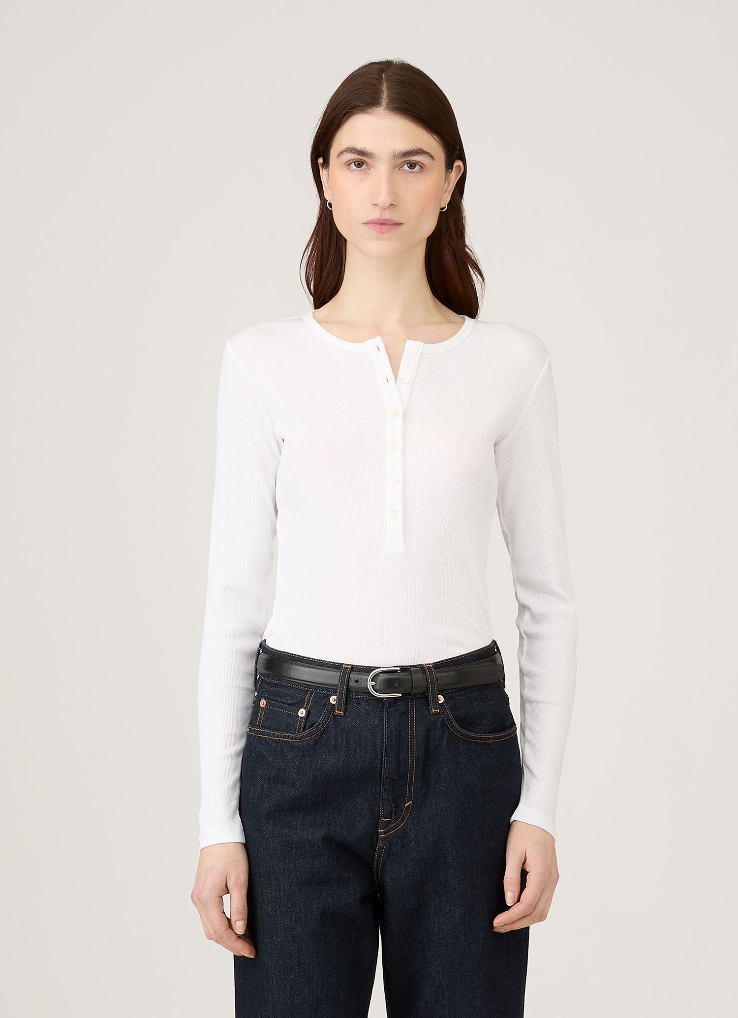 Women's Ribbed Henley in White | Sunspel