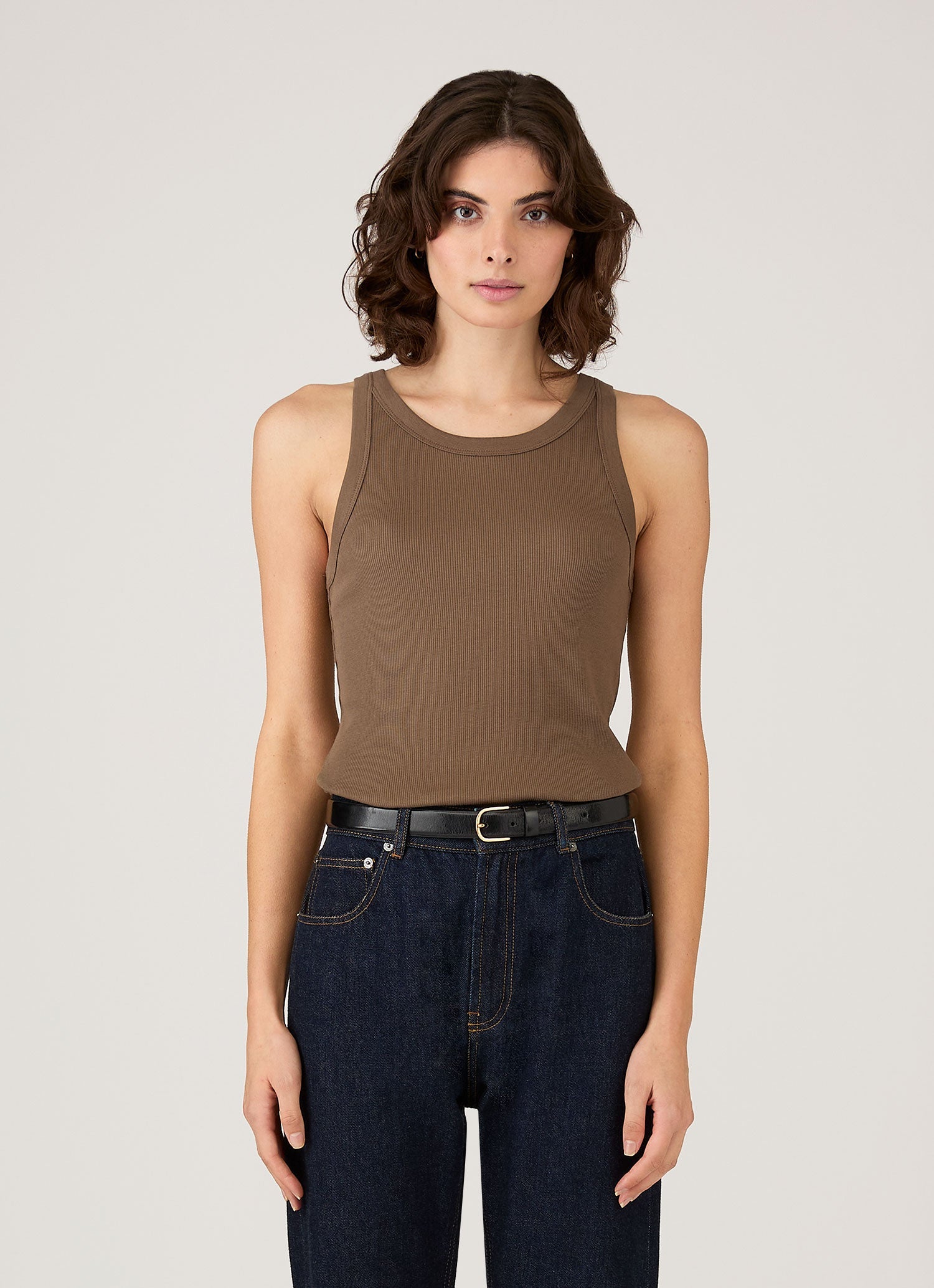 Women's Ribbed Tank Top in Dark Cedar | Sunspel
