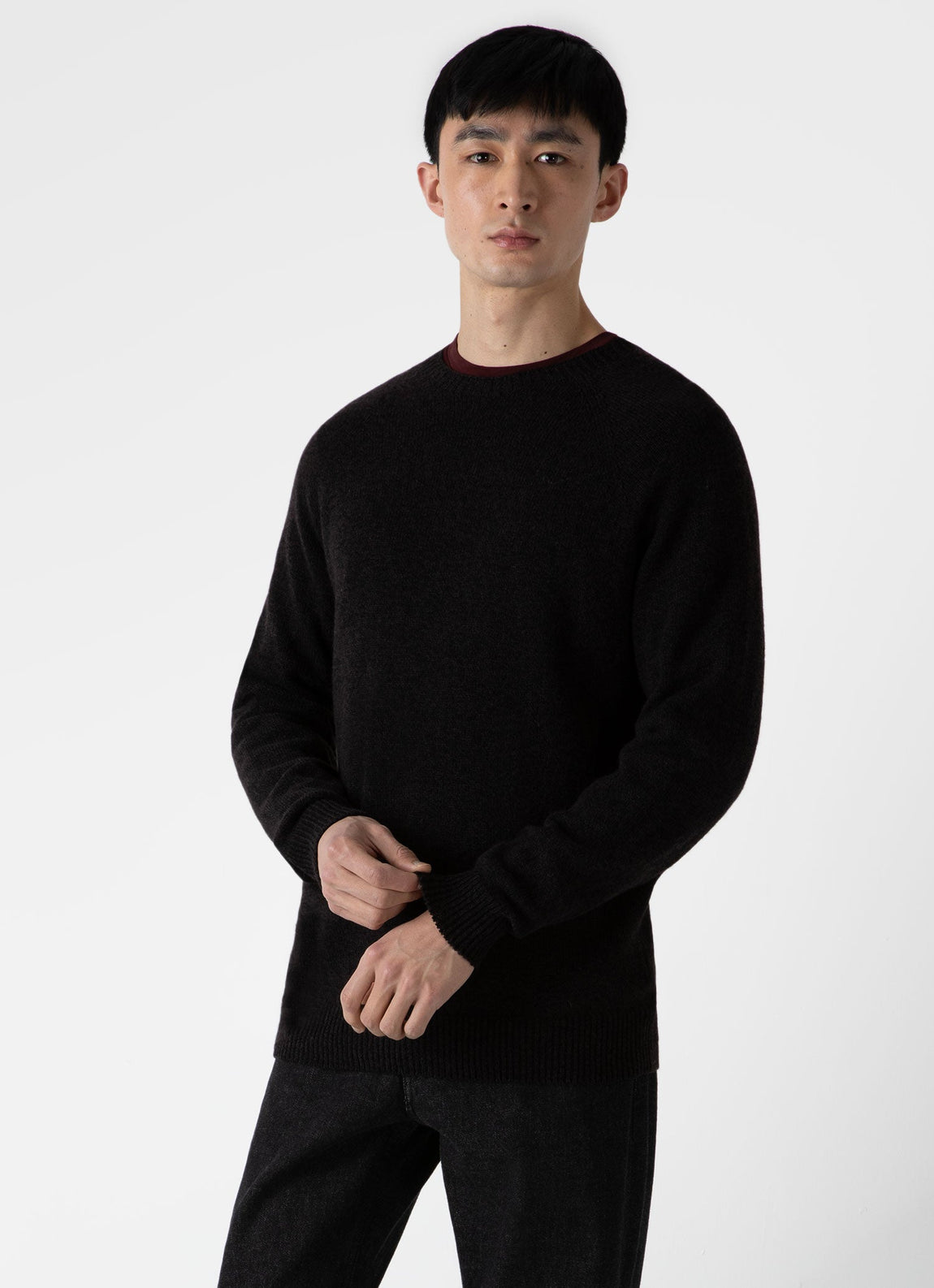 Men's Lambswool Crew Neck Jumper in Coffee Twist
