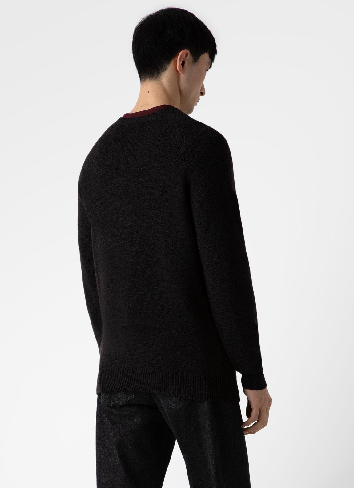 Men's Lambswool Crew Neck Jumper in Coffee Twist