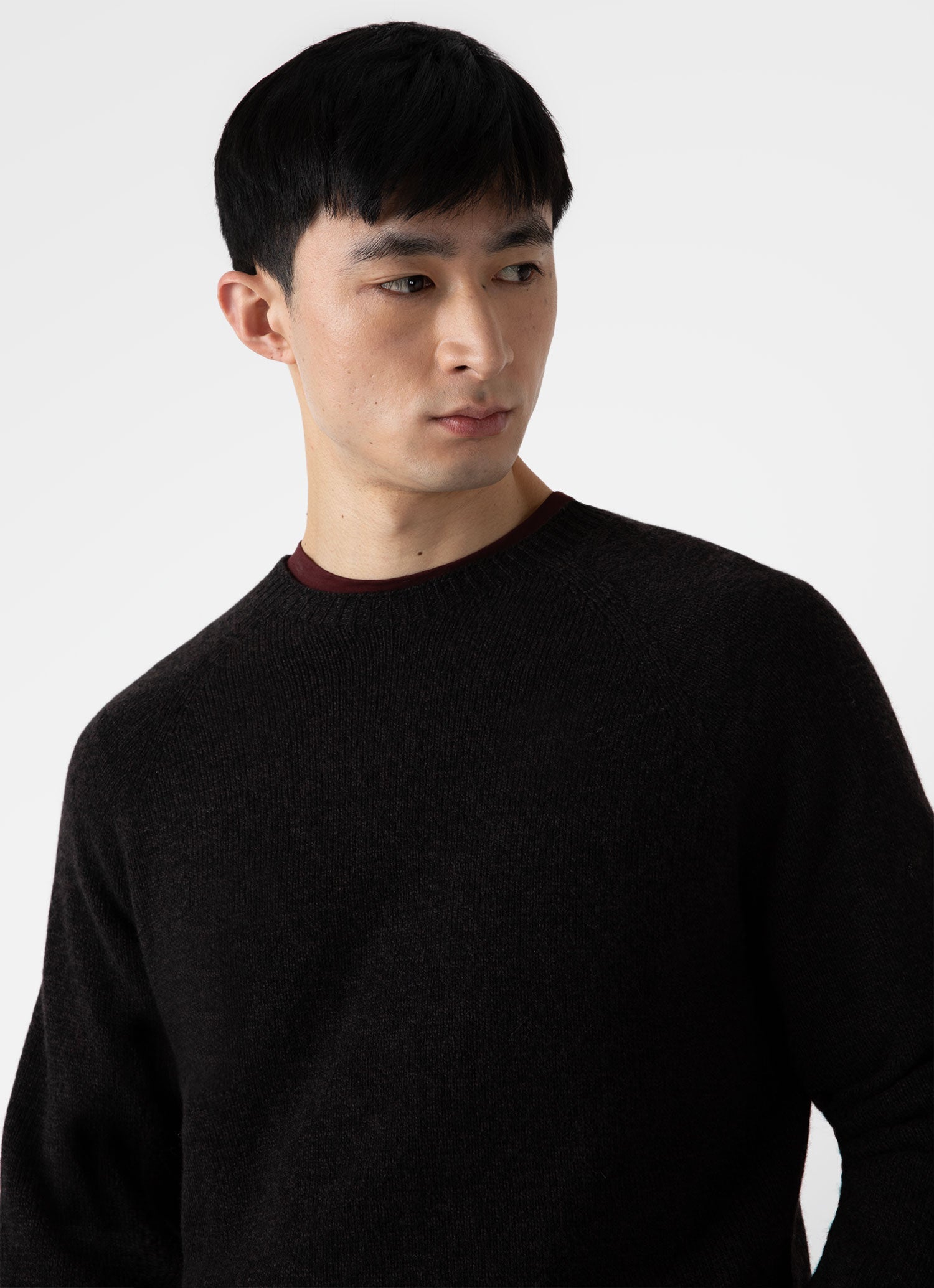 Men's Lambswool Crew Neck Jumper in Coffee Twist