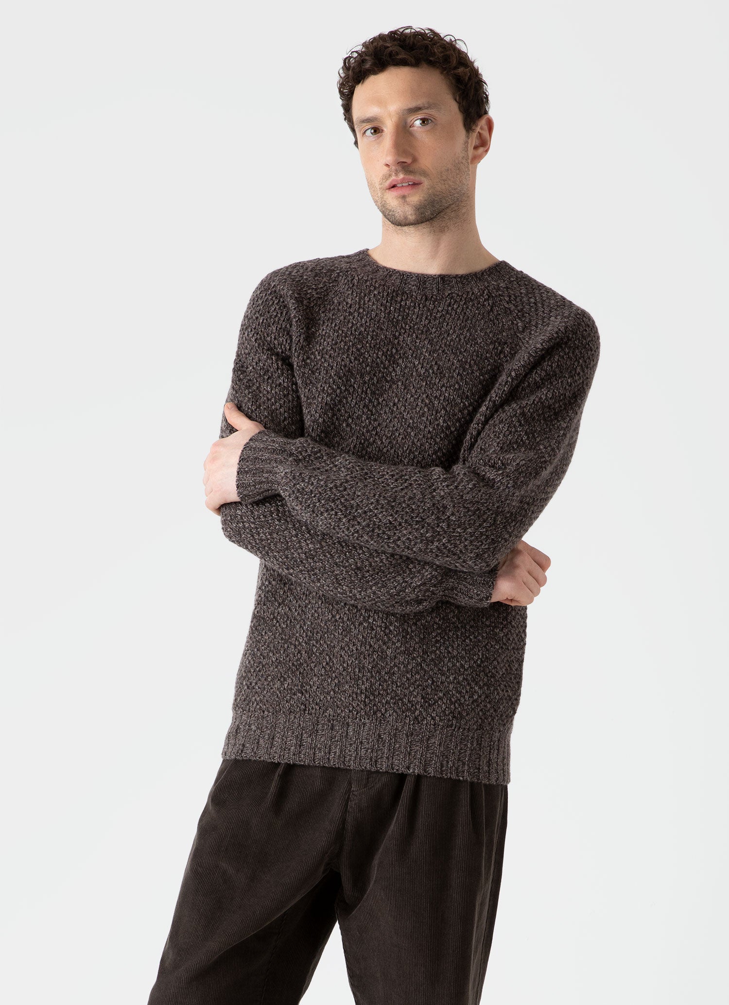 Men's Lambswool Textured Jumper in Coffee Twist