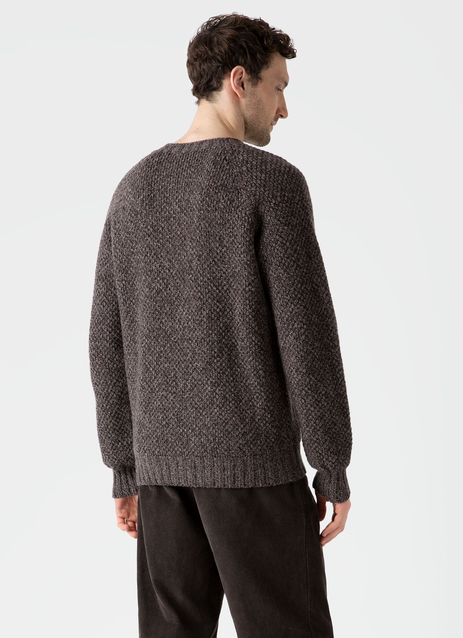 Men's Lambswool Textured Jumper in Coffee Twist