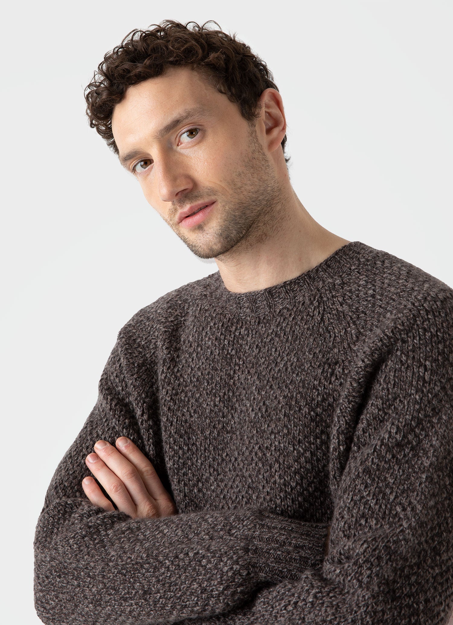 Men's Lambswool Textured Jumper in Coffee Twist