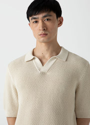 Men's Mr Porter Mesh Knit Polo in Ecru