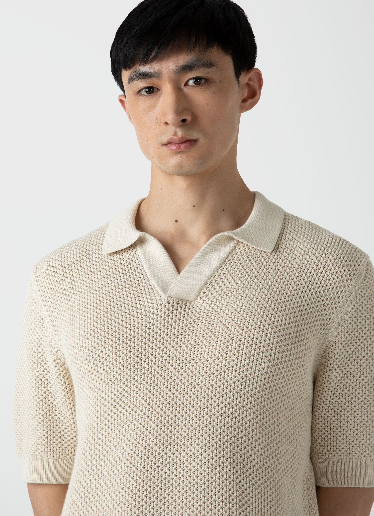 Men's Mr Porter Mesh Knit Polo in Ecru