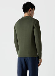 Men's Long Sleeve Sea Island Cotton Knit Polo Shirt in Hunter Green