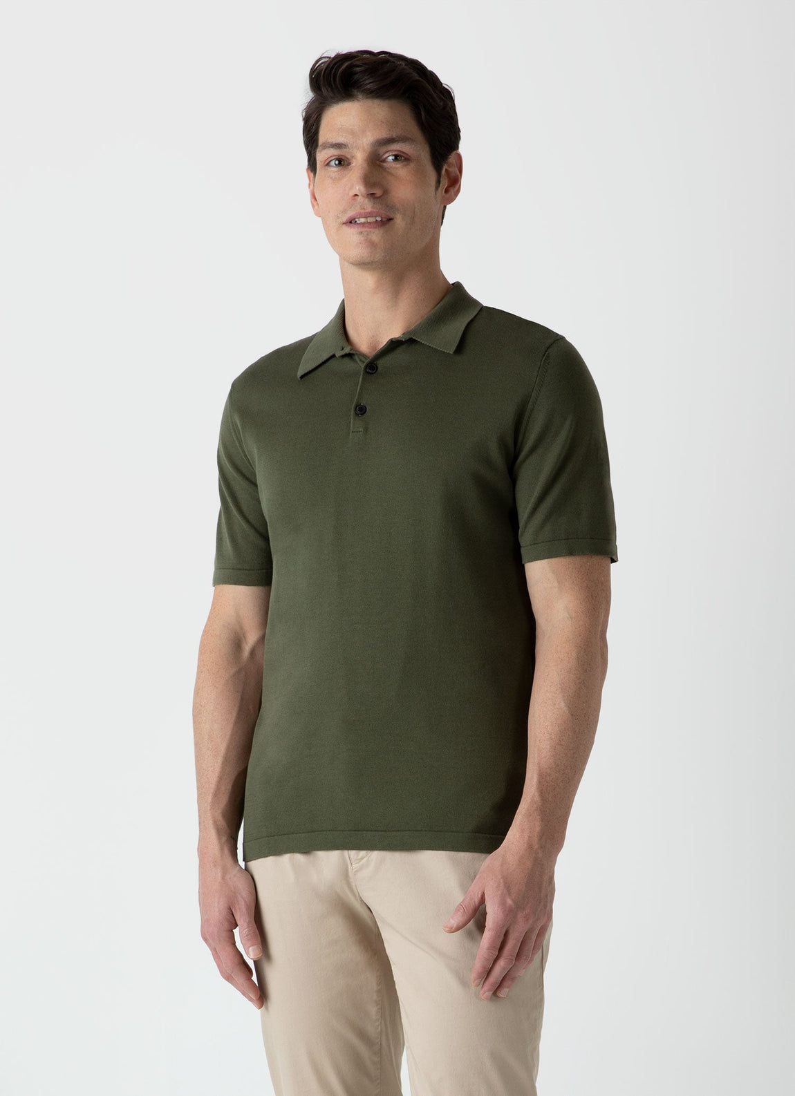 Men's Sea Island Cotton Knit Polo Shirt in Hunter Green