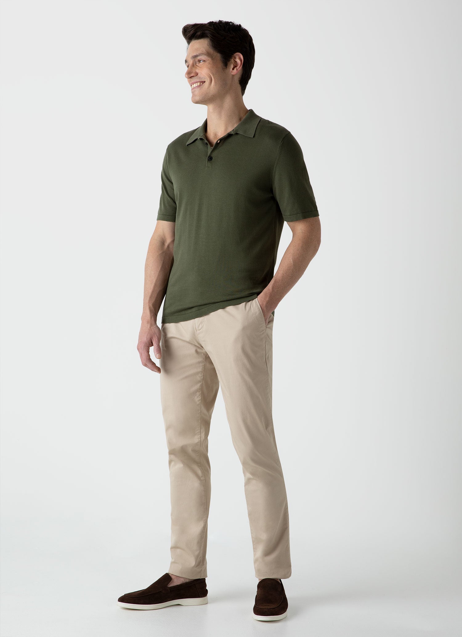 Men's Sea Island Cotton Knit Polo Shirt in Hunter Green