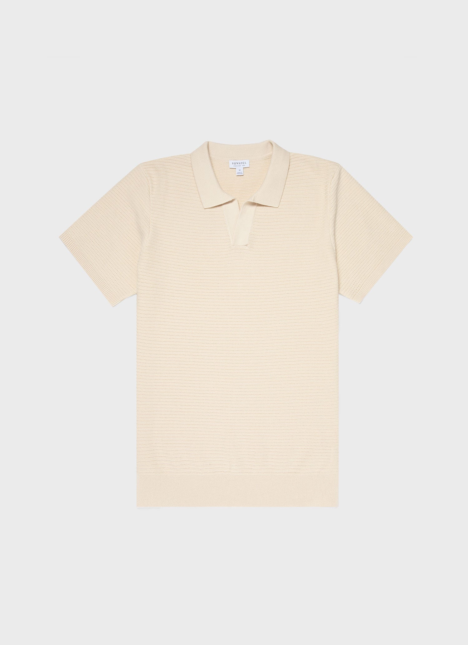 Men\'s Open Polo Ecru | Shirt Textured in Sunspel
