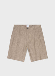 Men's Pleated Linen Short in Dark Stone