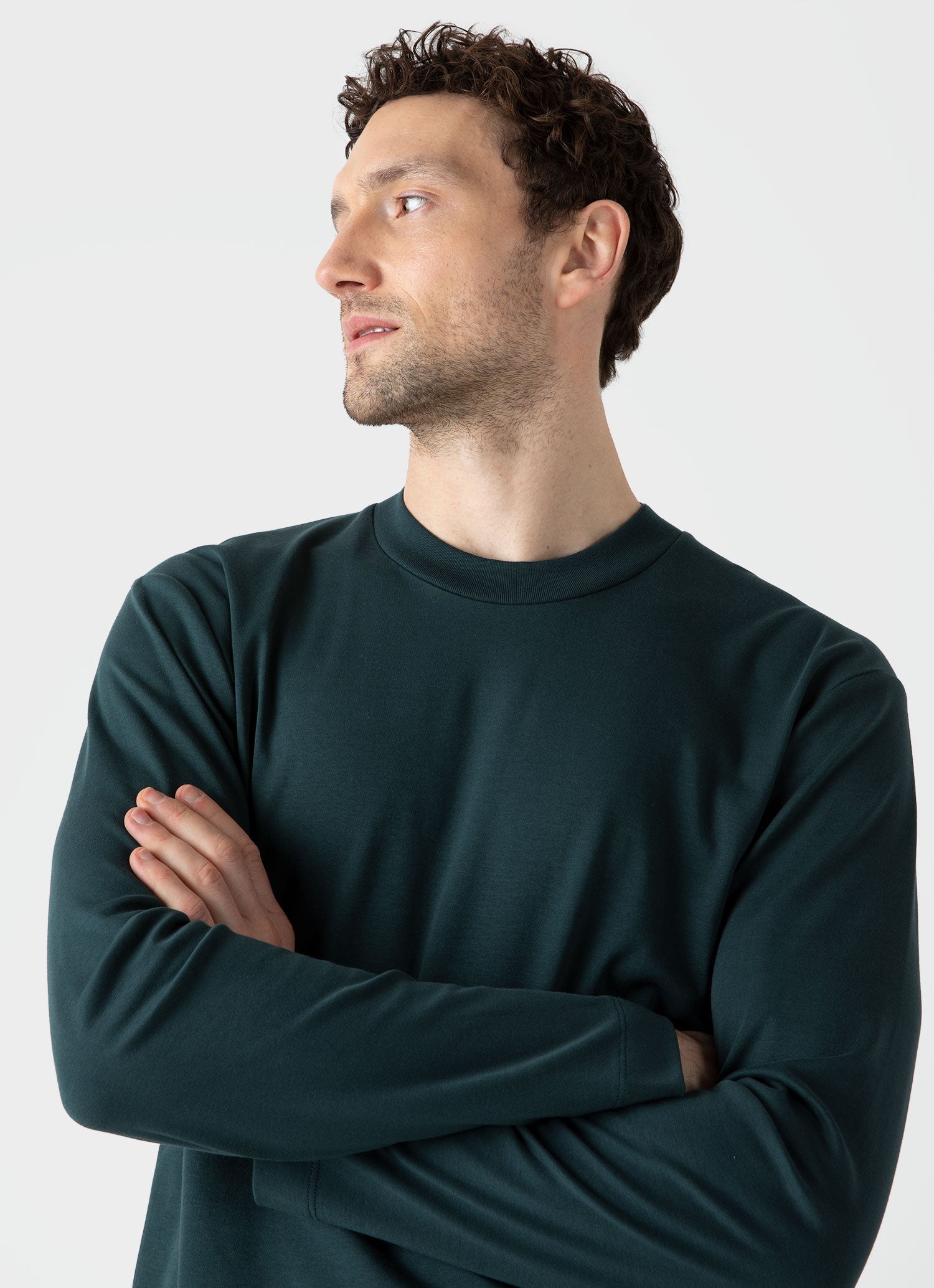 Men's Brushed Cotton Long Sleeve T-shirt in Peacock