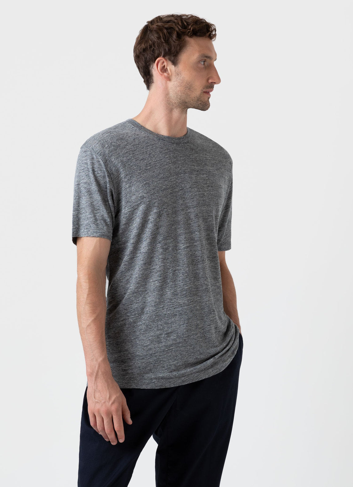 Men's Linen T-shirt in Mid Grey Melange