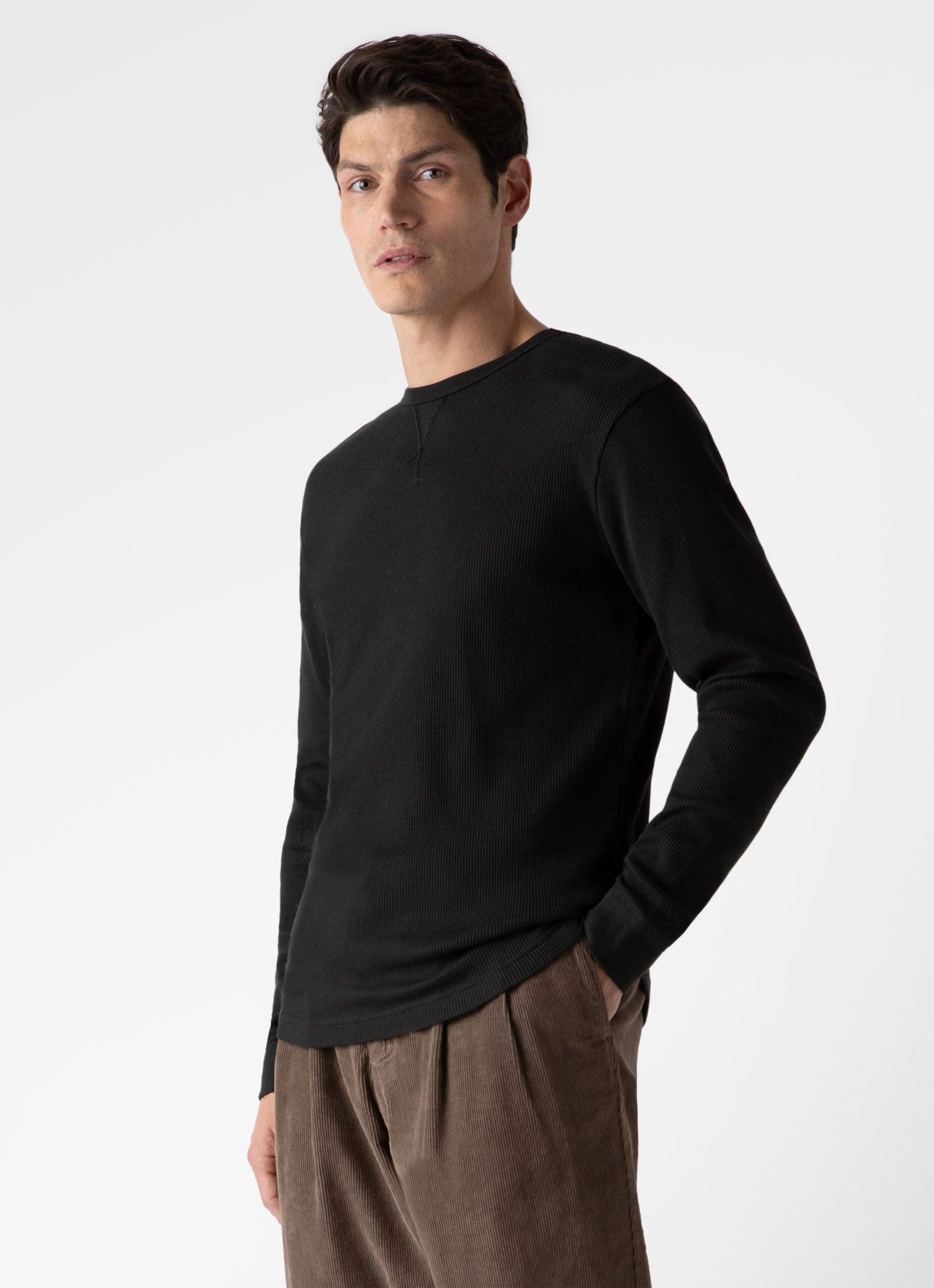 Men's Long Sleeve Waffle T-shirt in Coffee