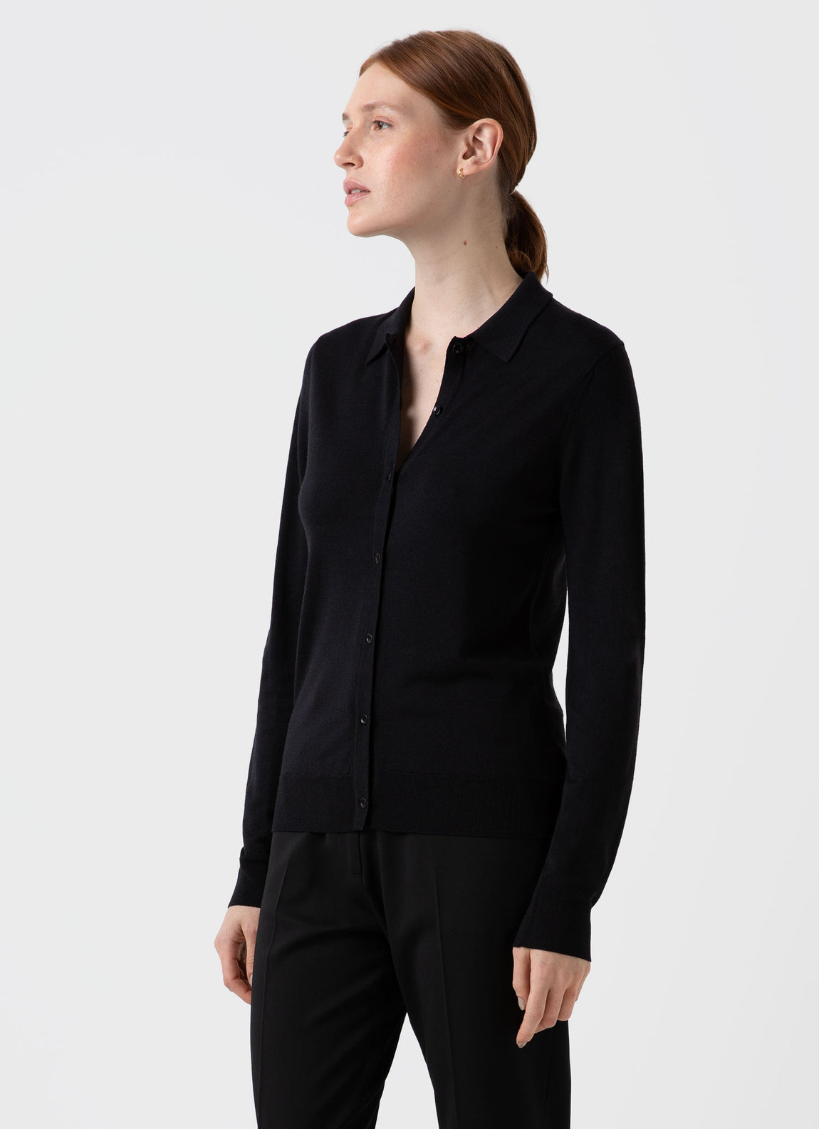 Women's Merino Silk Collar Cardigan in Black