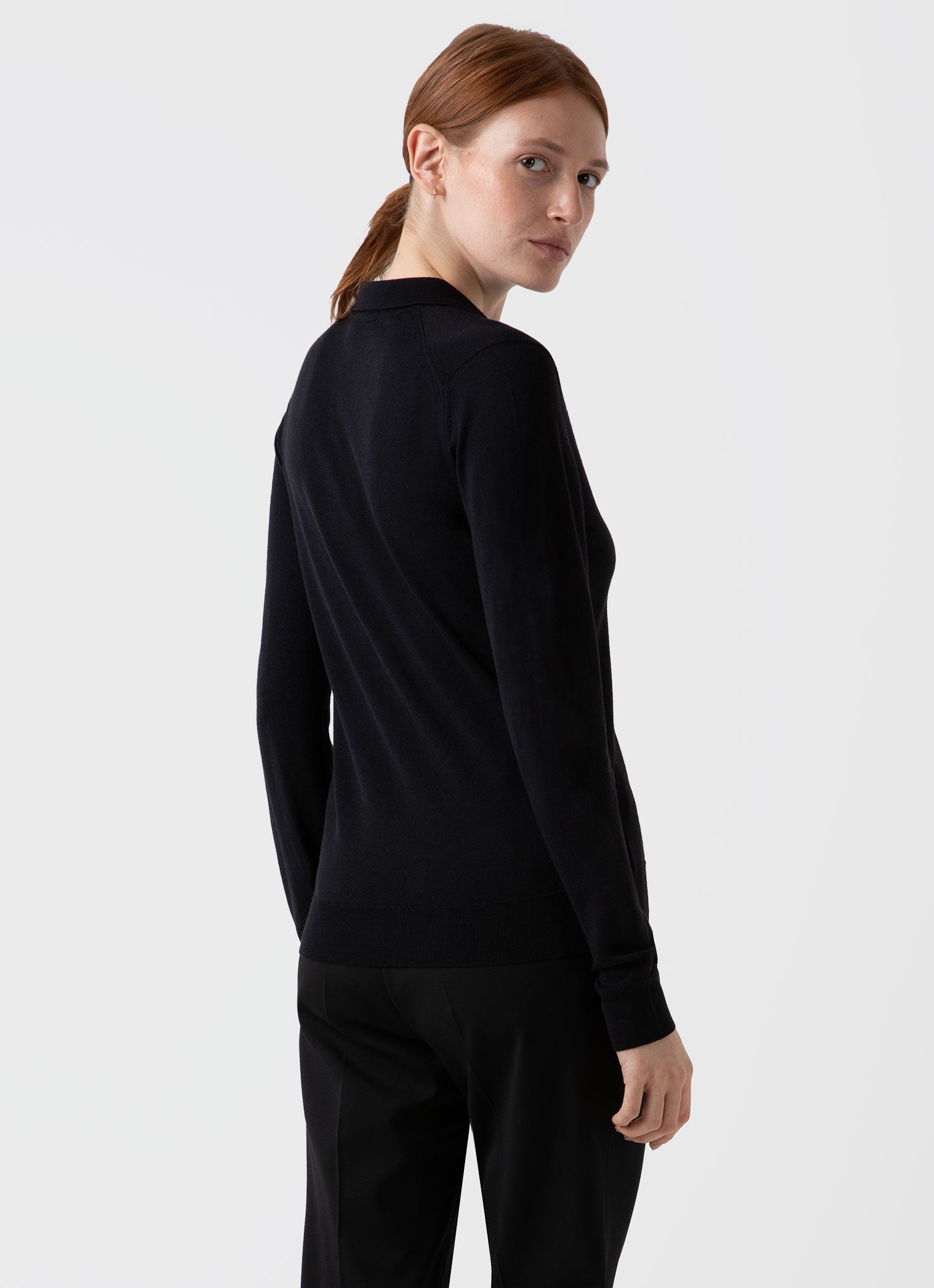 Women's Merino Silk Collar Cardigan in Black