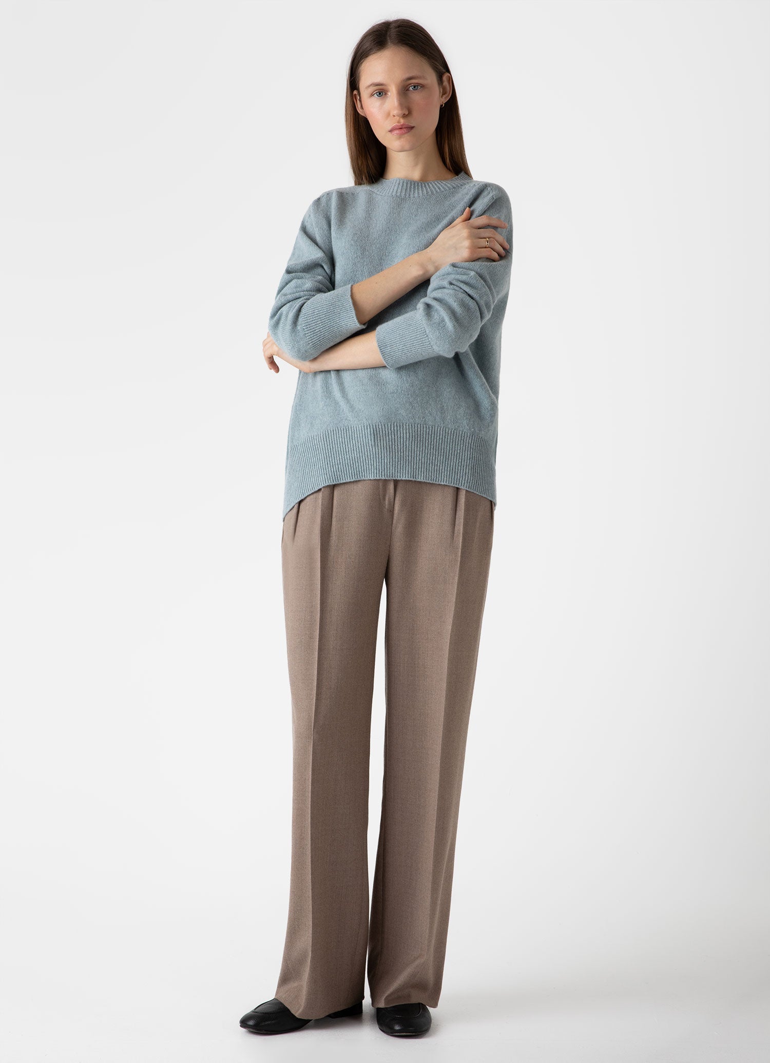 Women's Lambswool Crewneck Jumper in Blue Sage