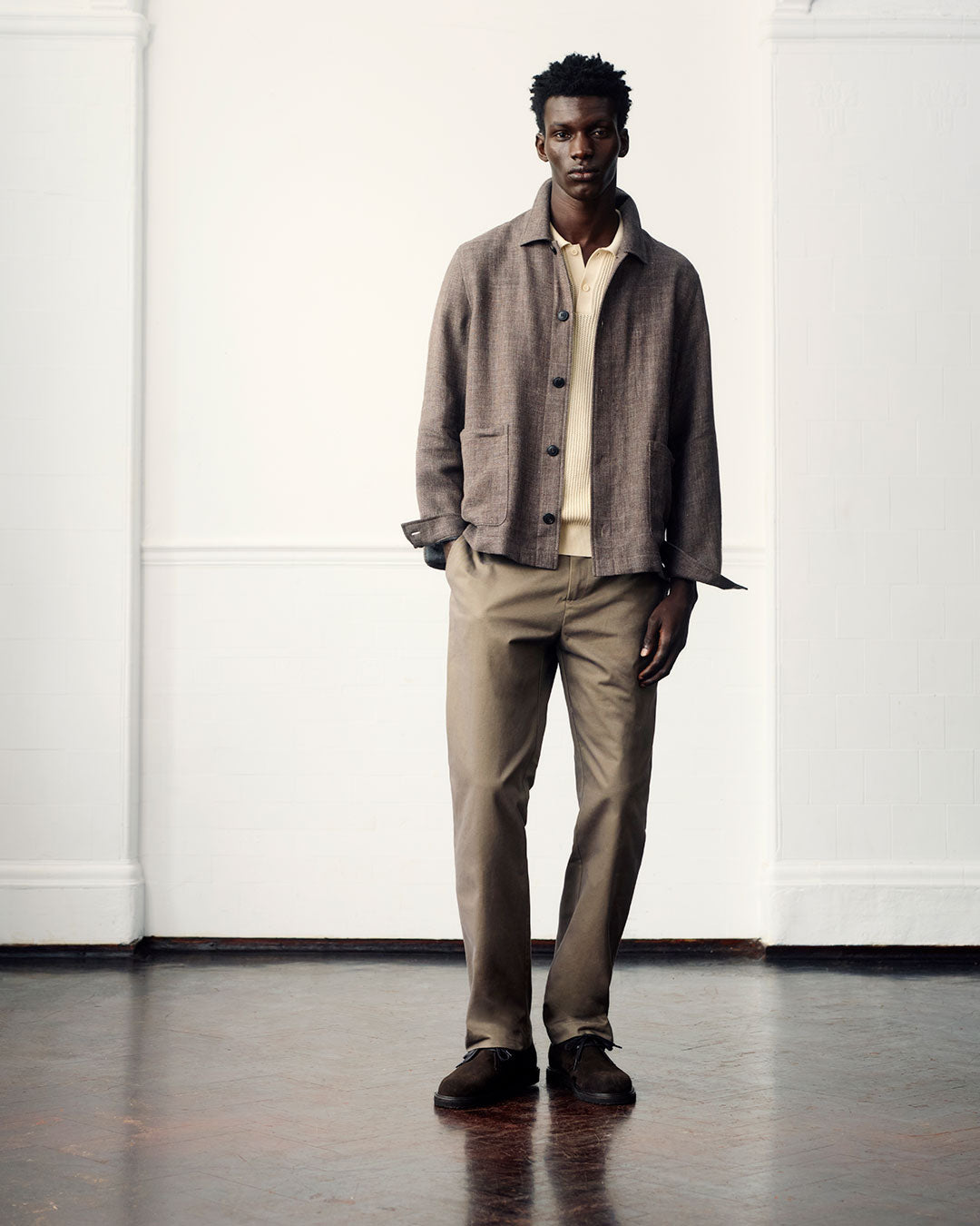 Men's Linen Twin Pocket Jacket in Dark Stone | Sunspel