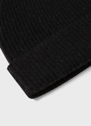 Cashmere Ribbed Hat in Black