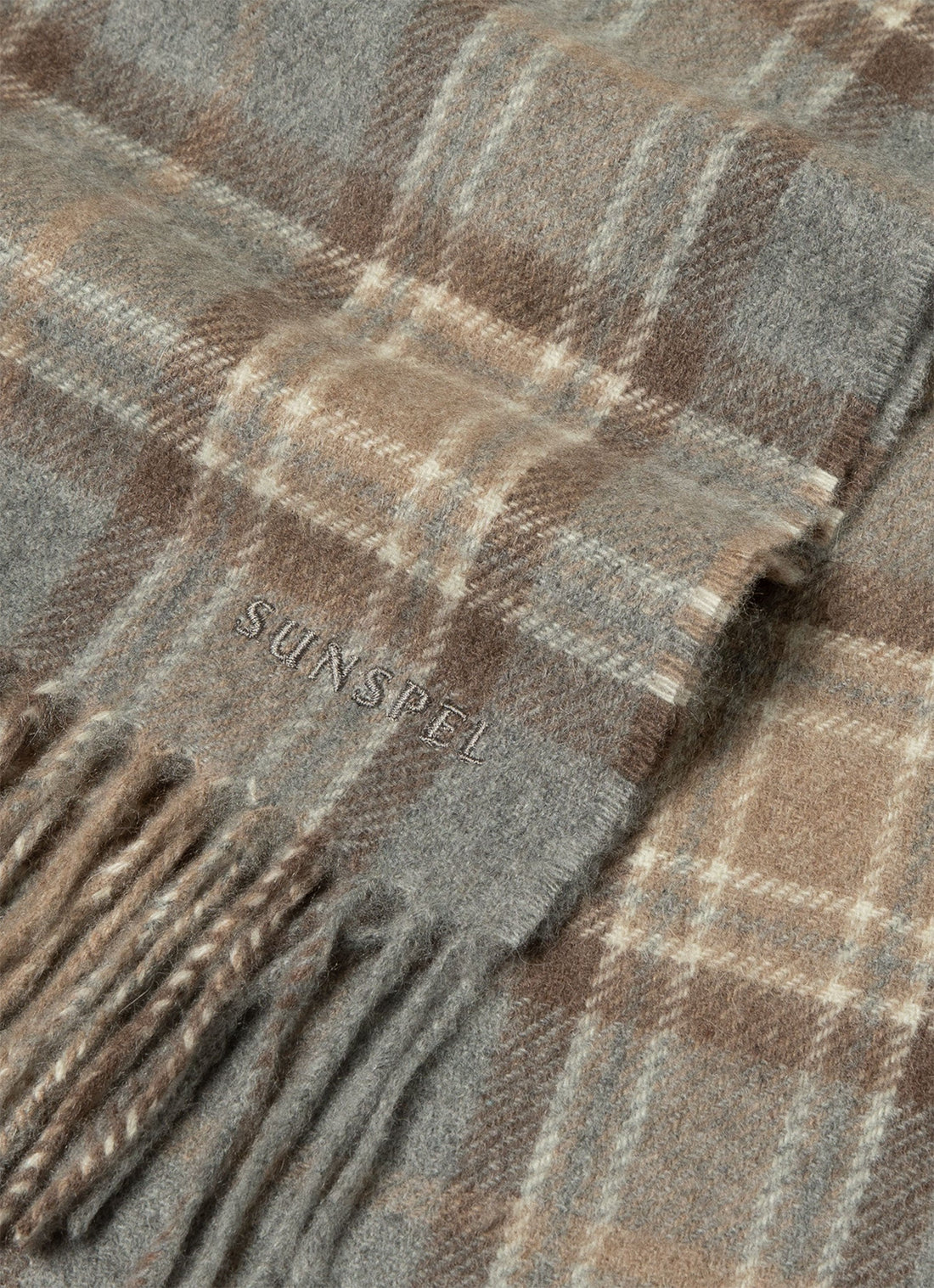 Men's Cashmere Scarf in Sandstone Check