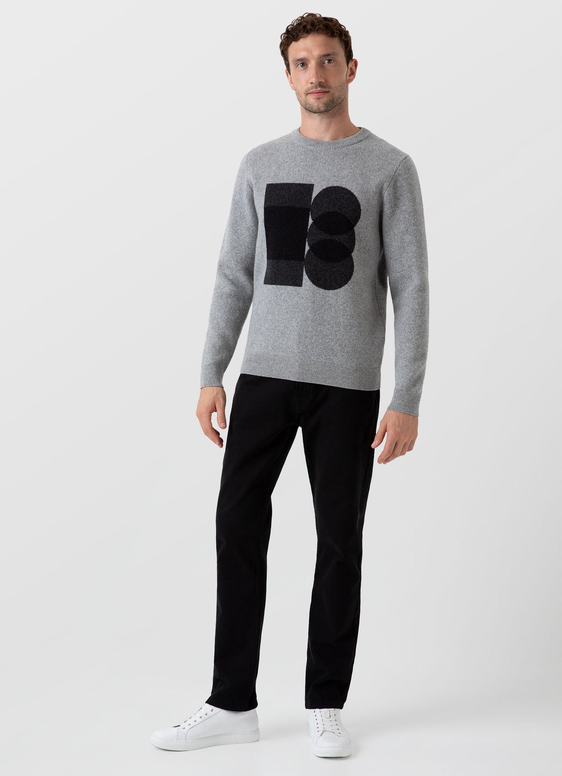 Men's Craig Ward Lambswool Jumper in Grey Melange