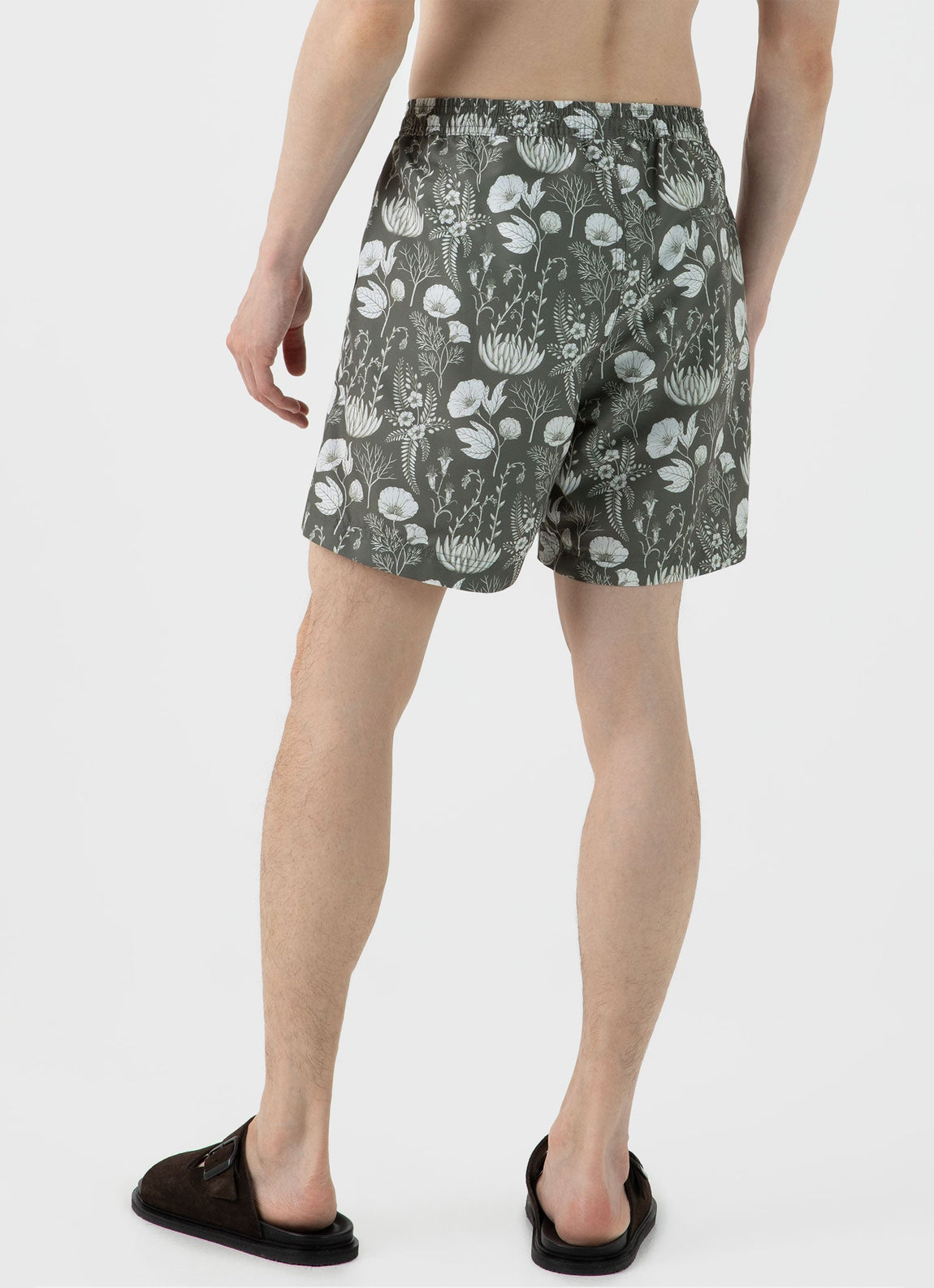 Men's Leaf Print Swim Short in Pale Khaki