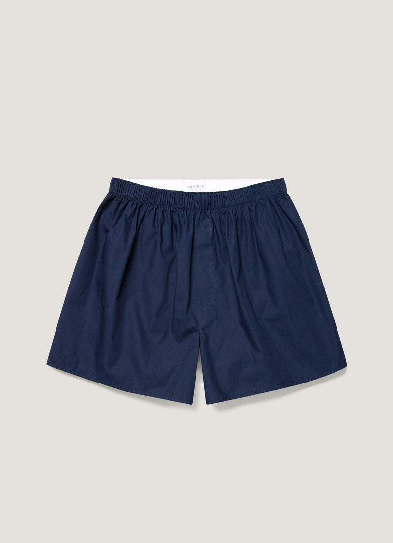 Sunspel Classic Cotton Poplin Boxer Short Navy
