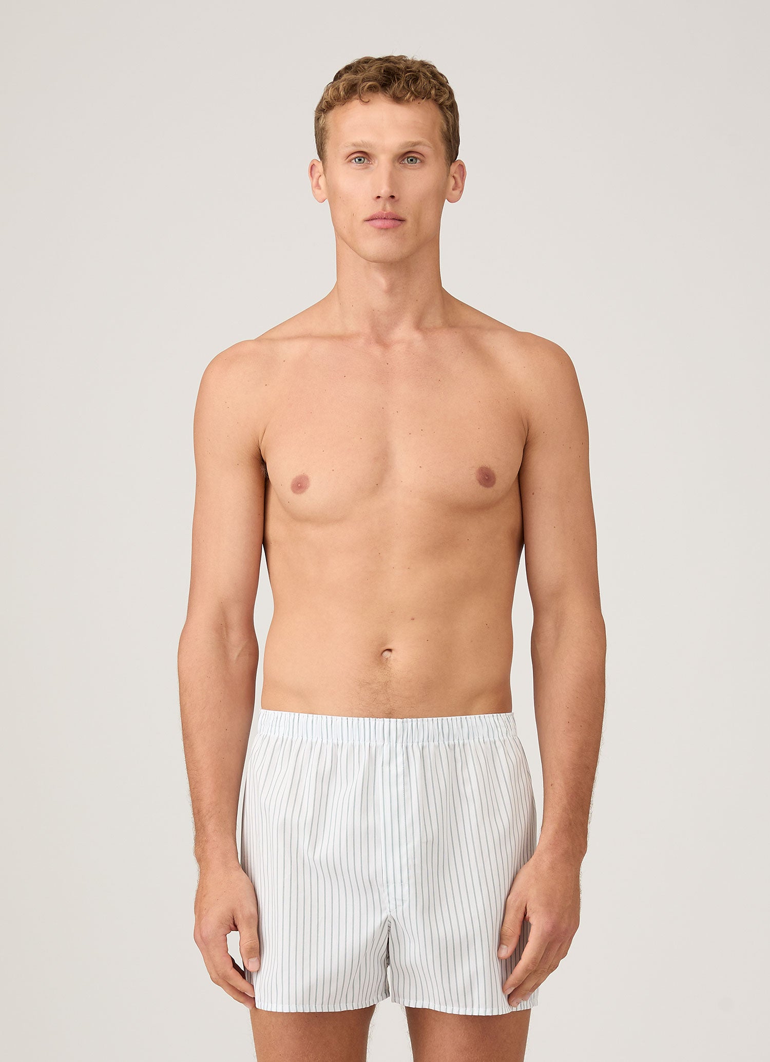 Men's Classic Boxer Short in White/Blue/Green | Sunspel