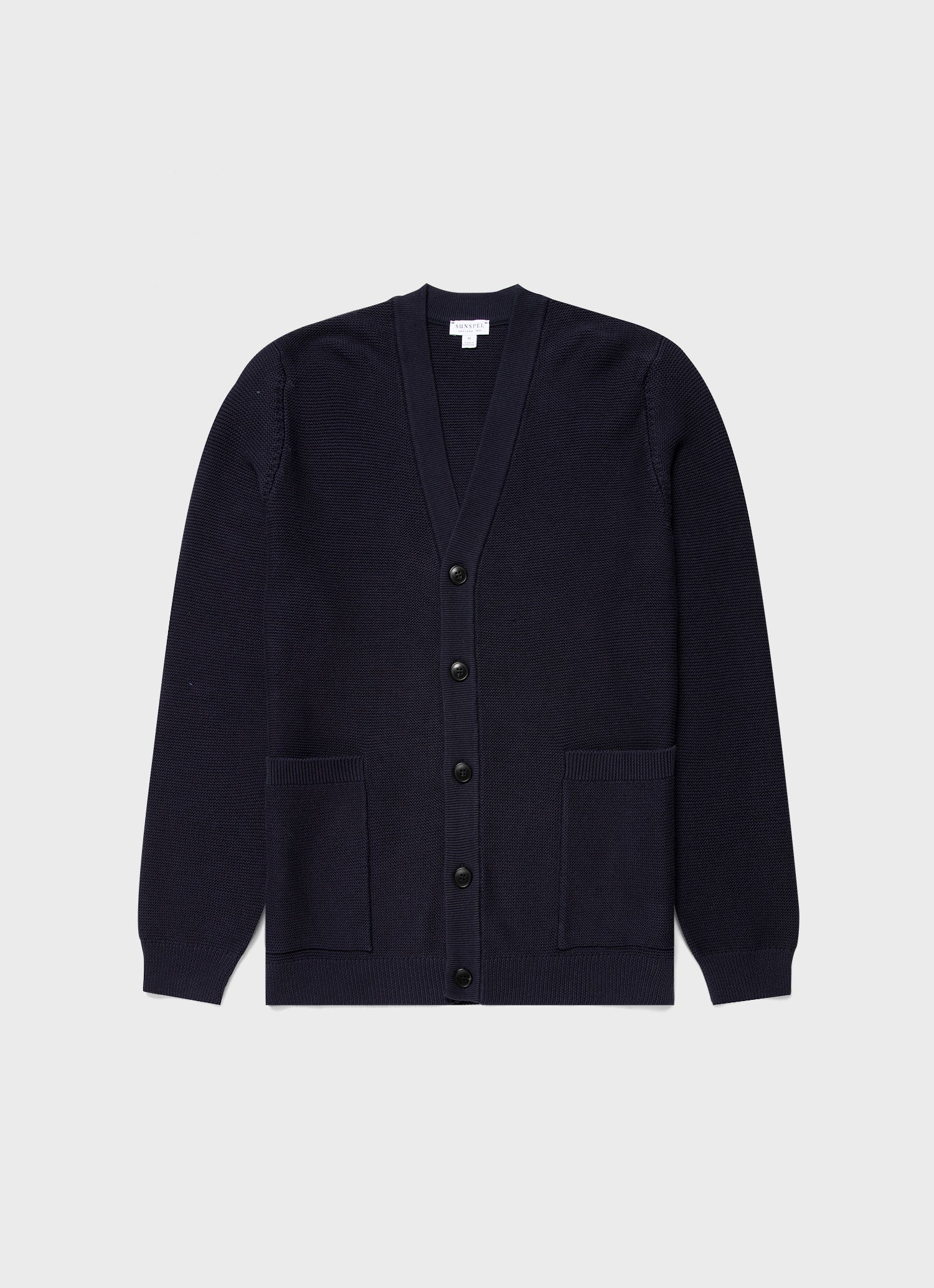 Men's Cotton Texture Cardigan in Navy | Sunspel