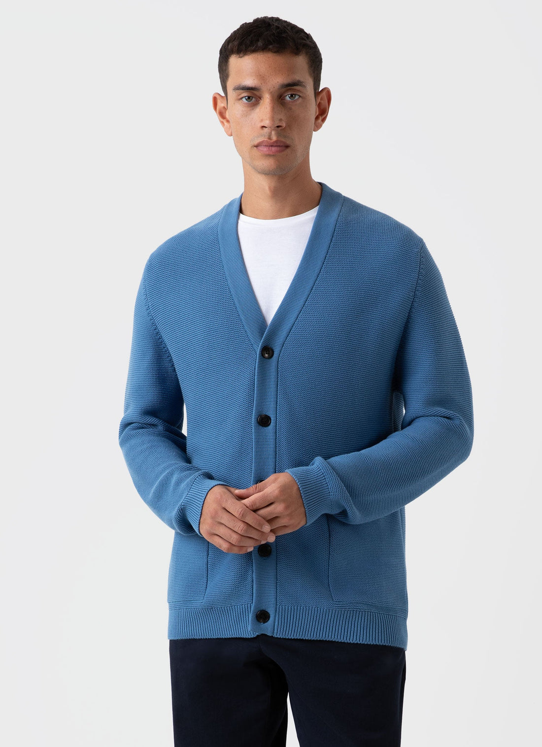 Men's Cotton Texture Cardigan in Bluestone