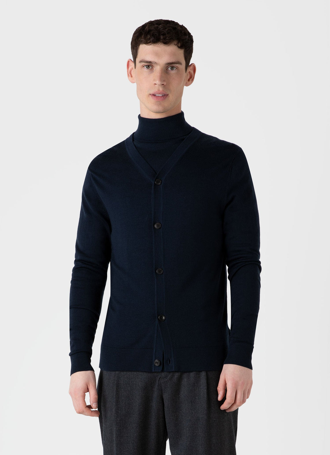 Men's Extra-Fine Merino Cardigan in Light Navy