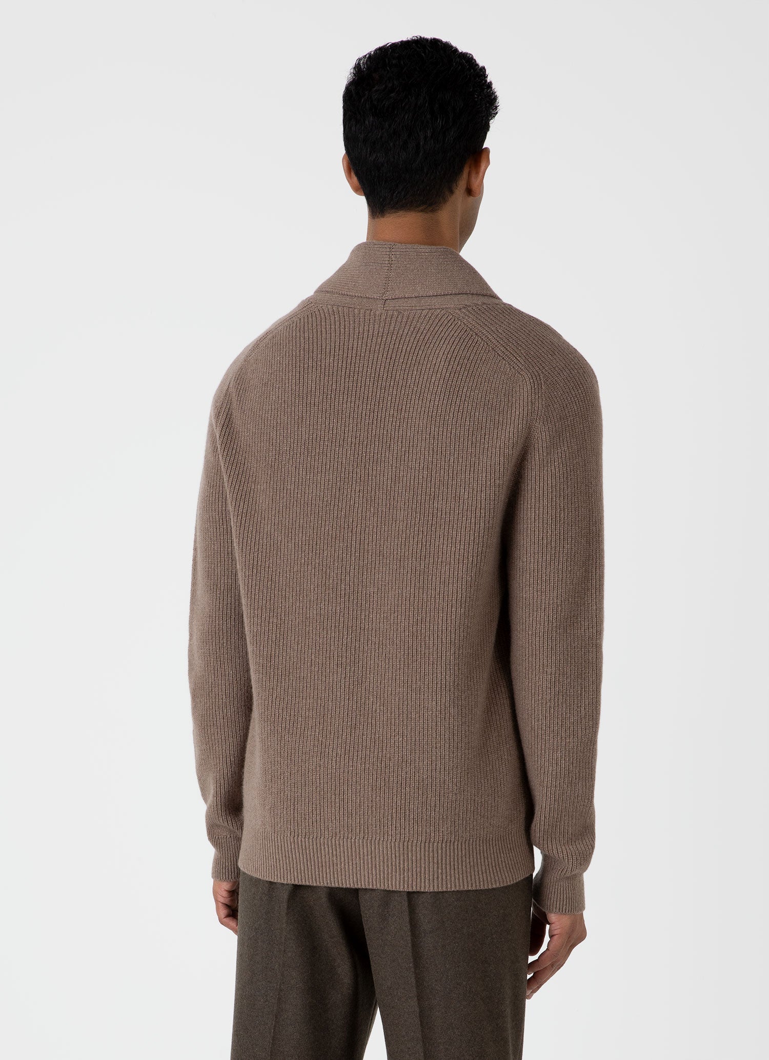 Men's Shawl Neck Cardigan in Sandstone | Sunspel