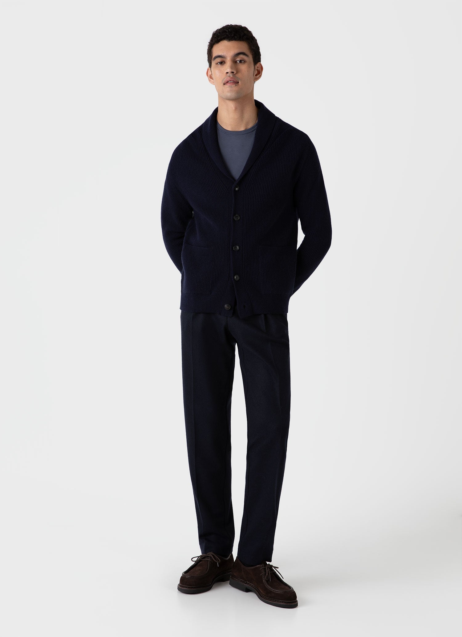 Men's Shawl Neck Cardigan in Navy