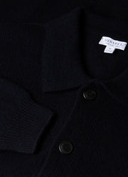 Men's Lambswool Cardigan in Dark Navy Mouline