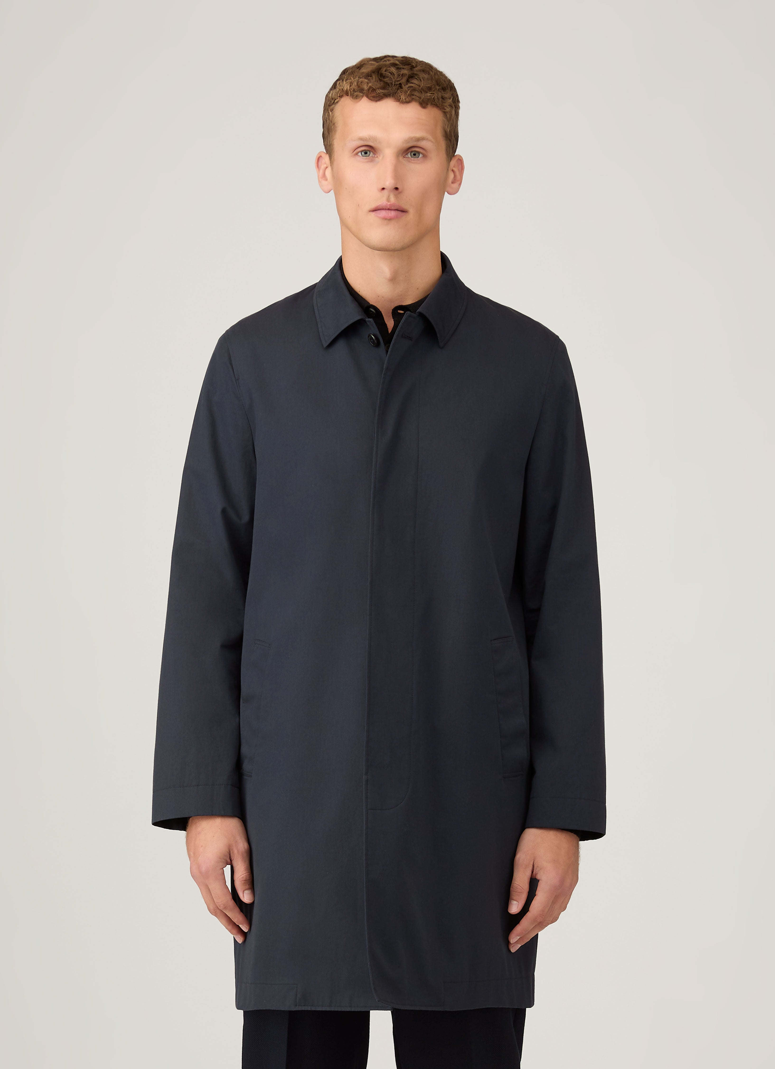 Men's Showerproof Cotton Mac in Navy | Sunspel