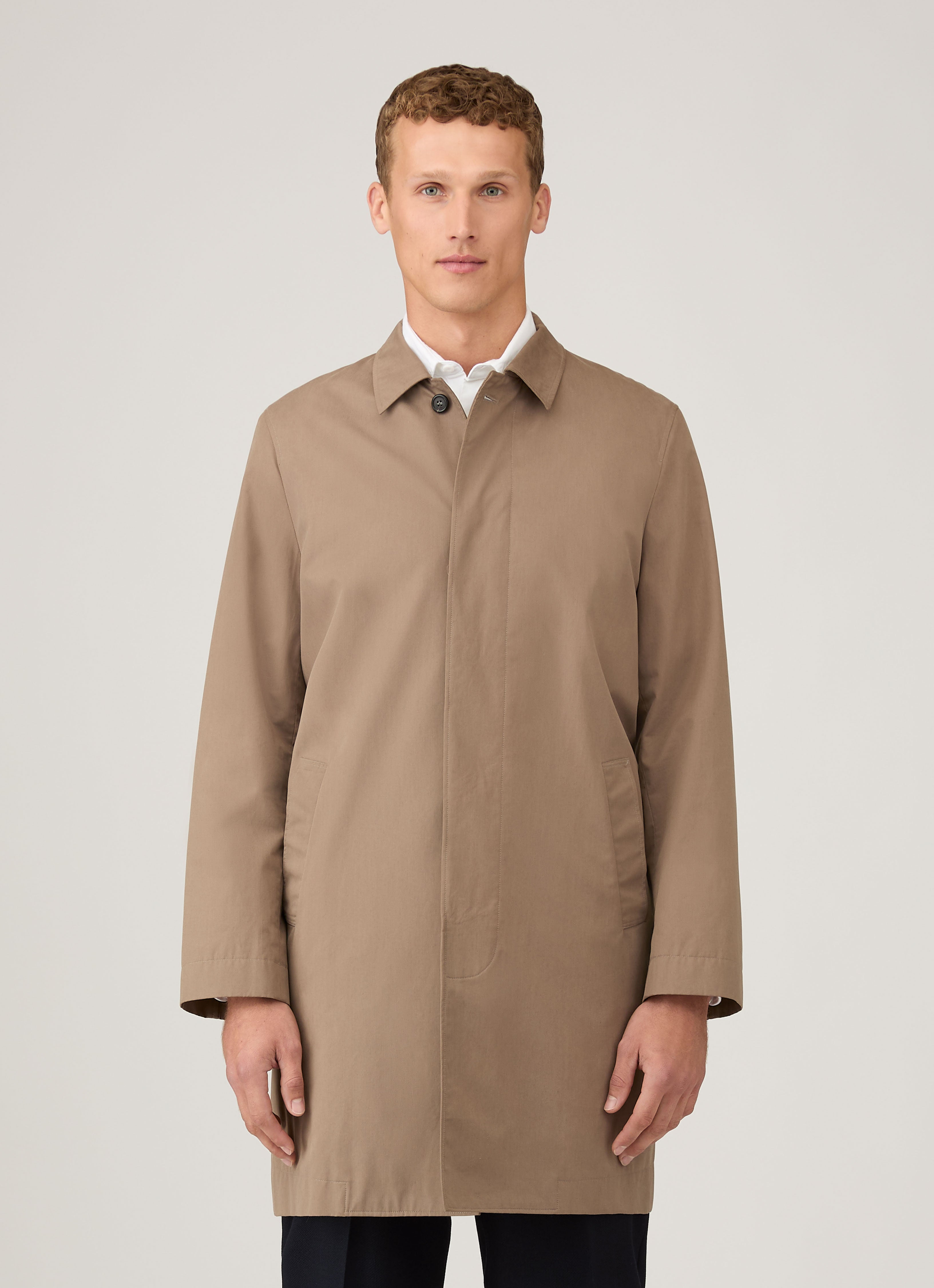 Men's Showerproof Cotton Mac in Dark Stone | Sunspel