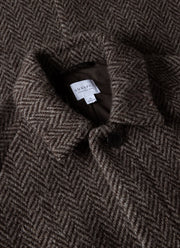 Men's British Wool Car Coat in Brown Herringbone