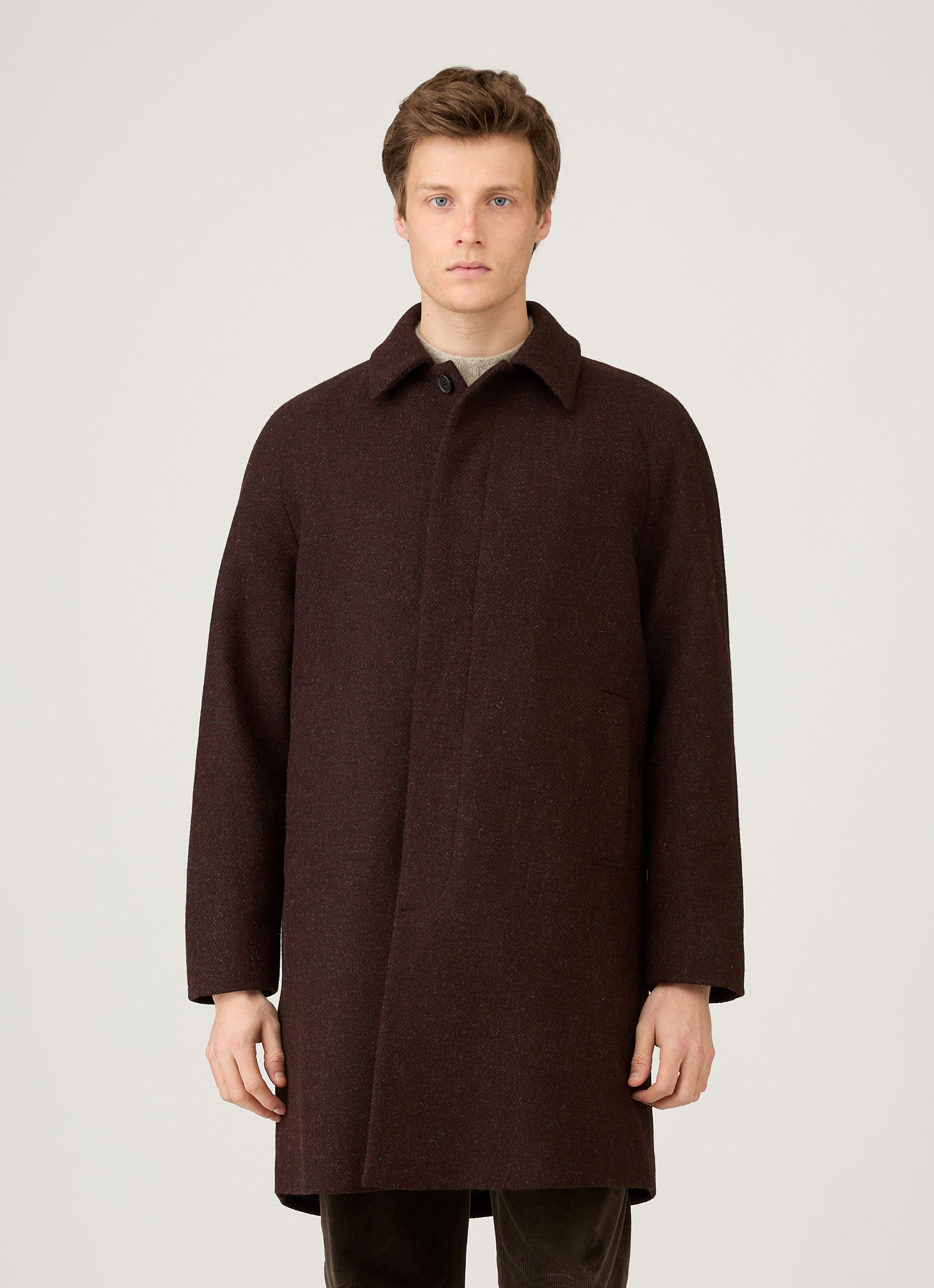 Men's Harris Tweed Car Coat in Truffle | Sunspel