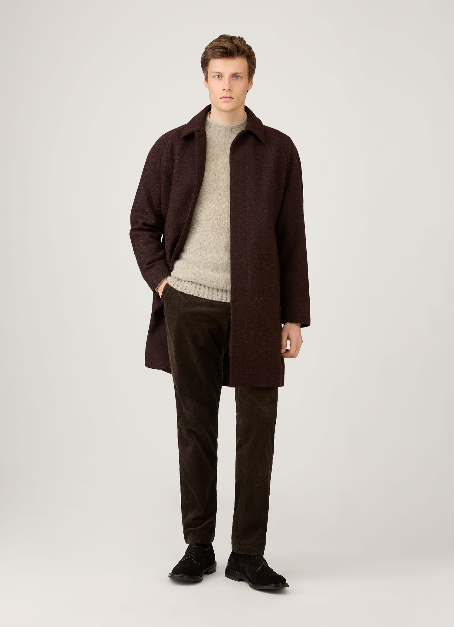 Men's Harris Tweed Car Coat in Truffle | Sunspel