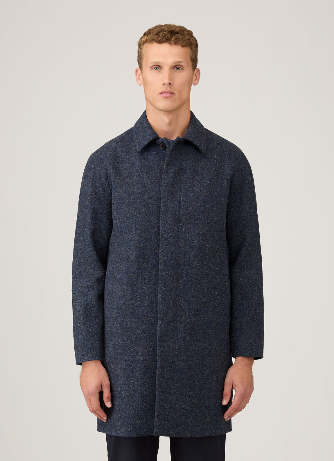 Men's Harris Tweed Car Coat in Selvedge Blue