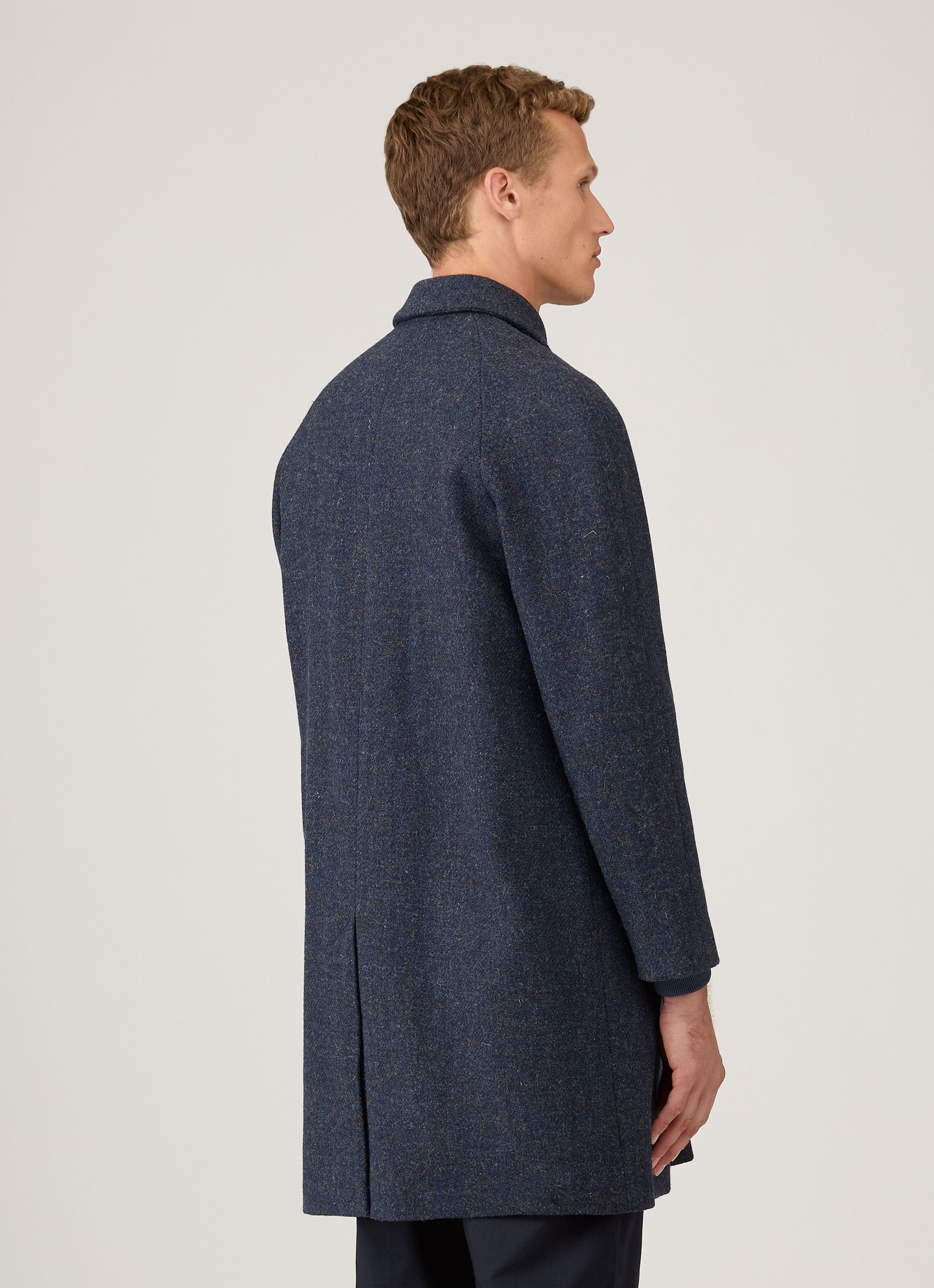 Men's Harris Tweed Car Coat in Selvedge Blue