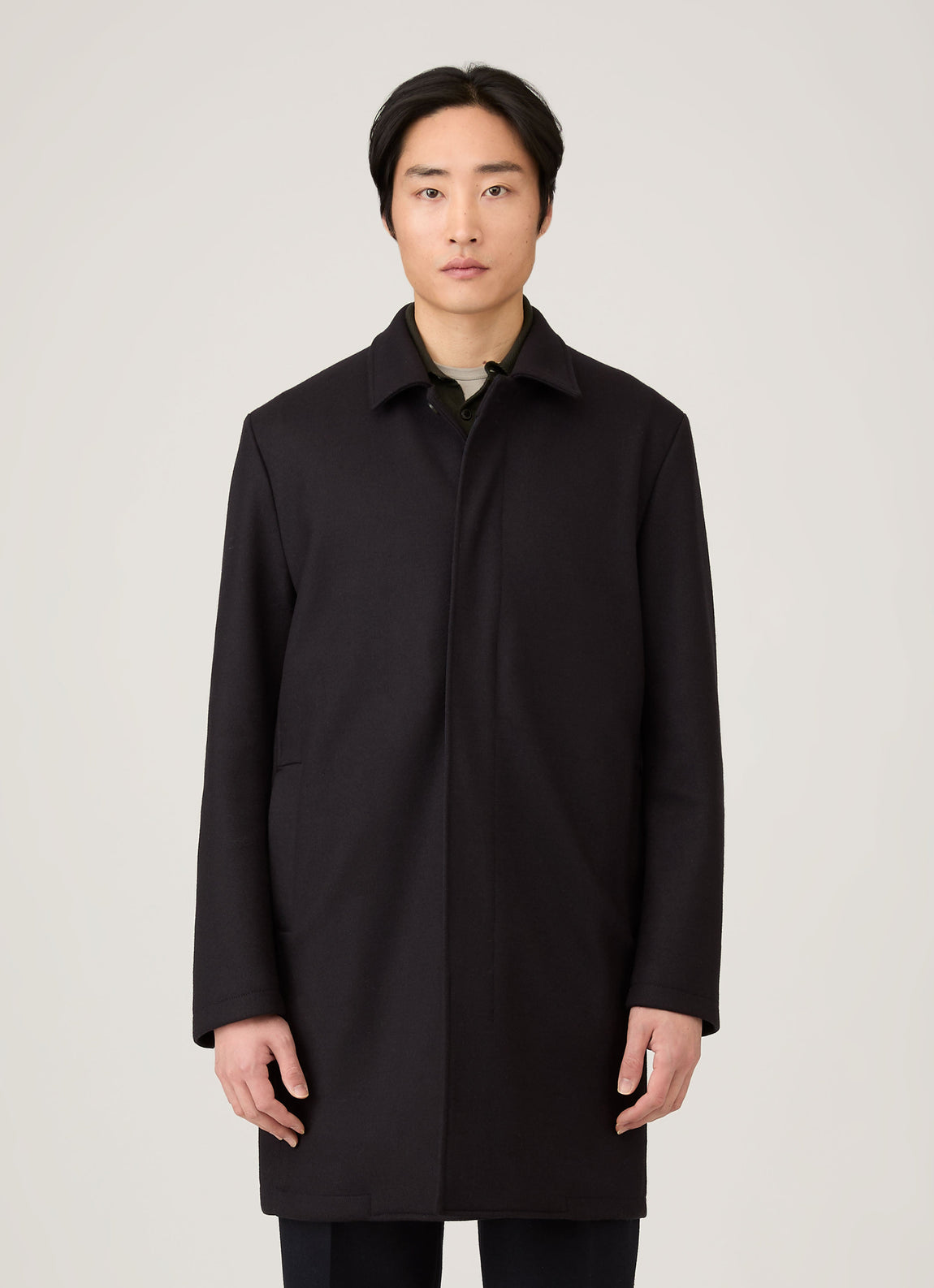 Men's Boiled Wool Coat in Navy