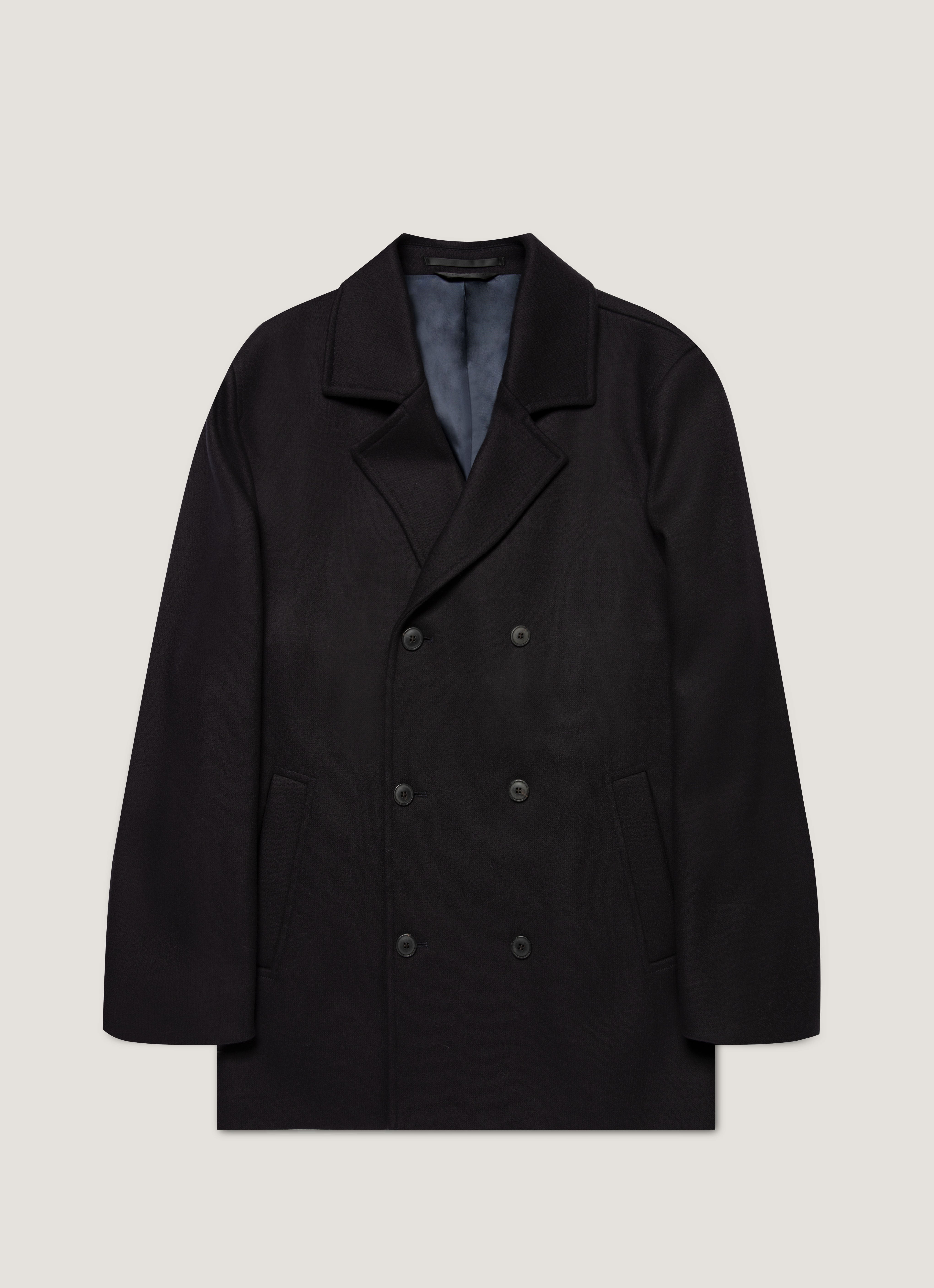 Men's Boiled Wool Pea Coat in Navy | Sunspel