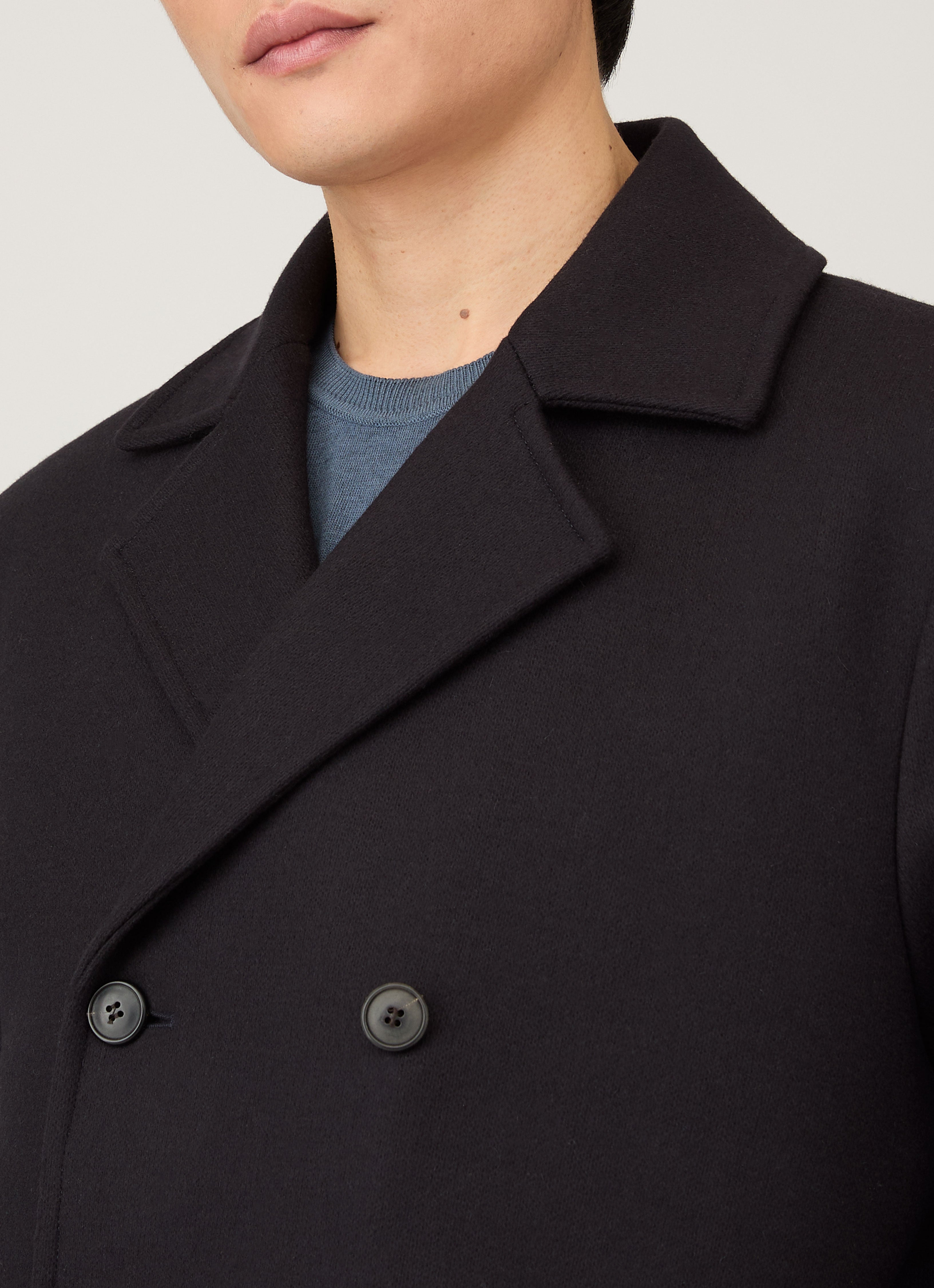 Men's Boiled Wool Pea Coat in Navy | Sunspel