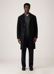 Men's Heavy Boiled Wool Jersey Overcoat in Black