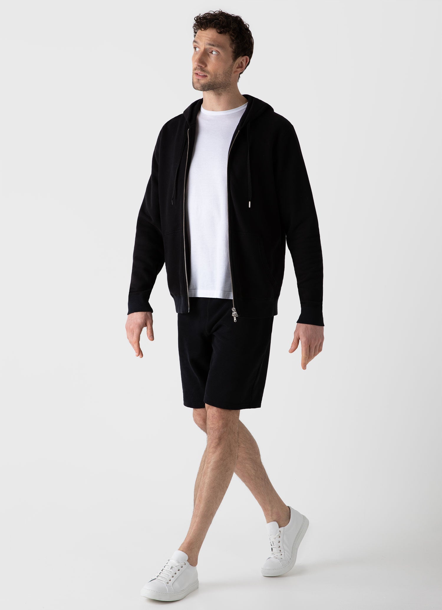 Men's Loopback Zip Hoodie in Black | Sunspel