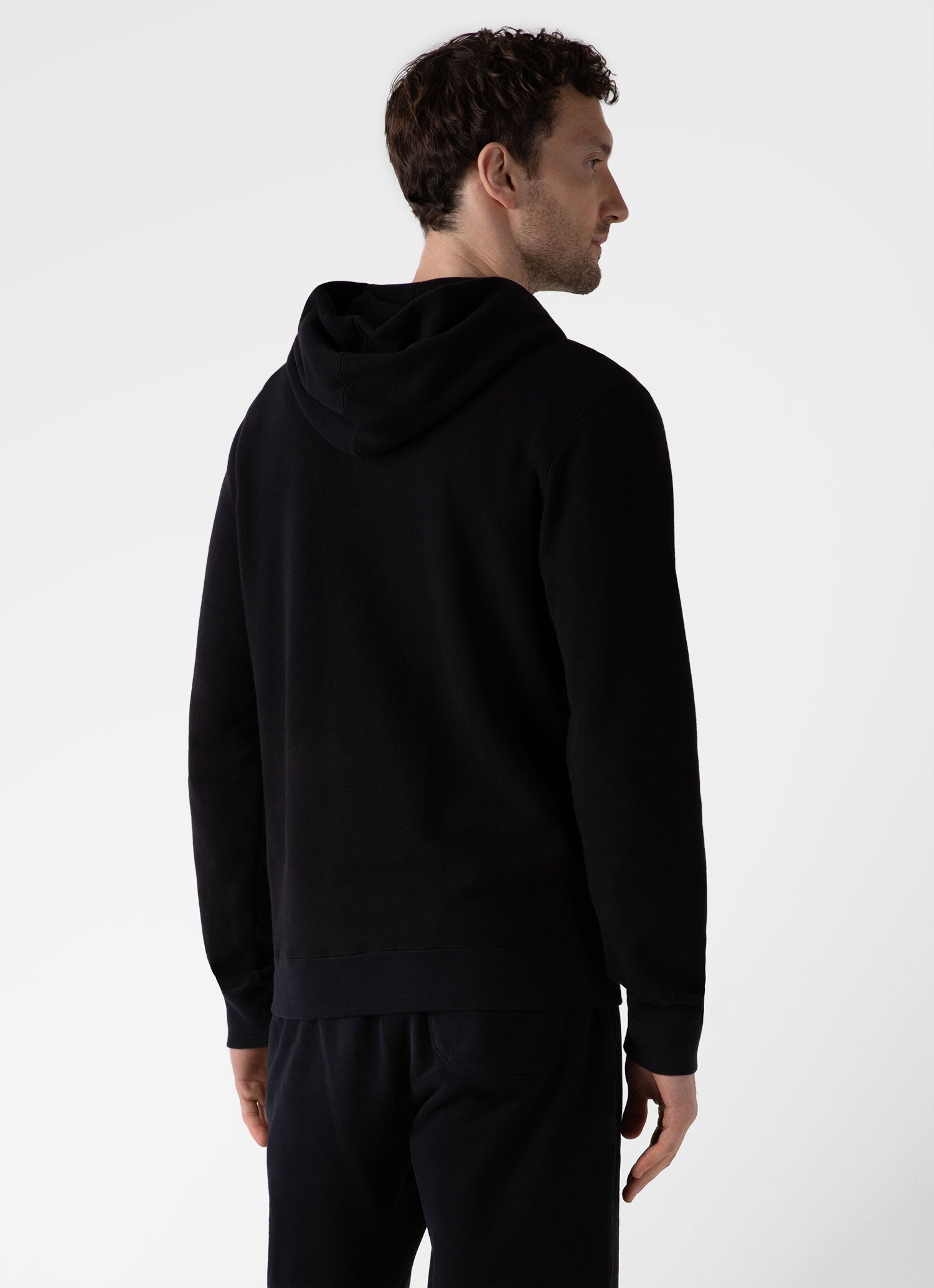 Men's Loopback Zip Hoodie in Black | Sunspel