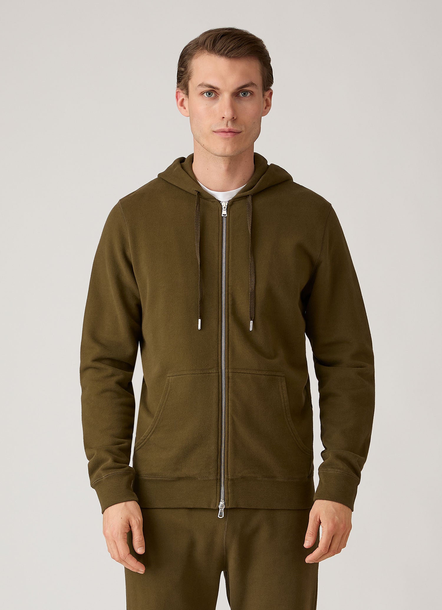 Men's Loopback Zip Hoodie in Loden Green | Sunspel