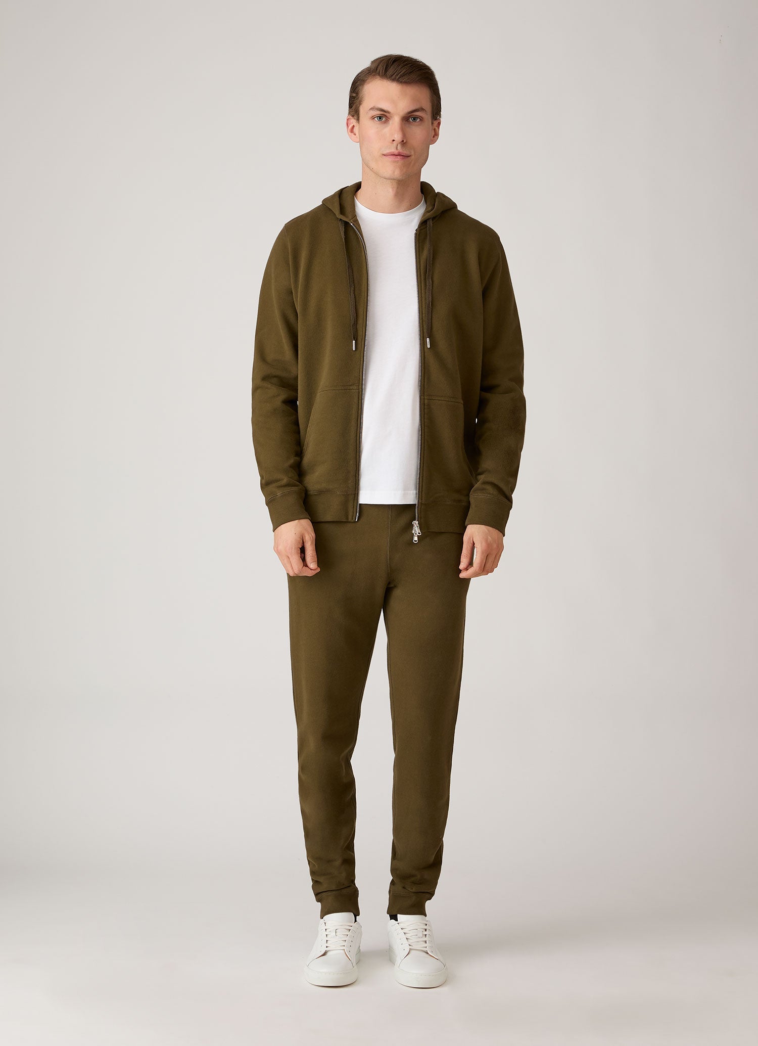 Men's Loopback Zip Hoodie in Loden Green | Sunspel