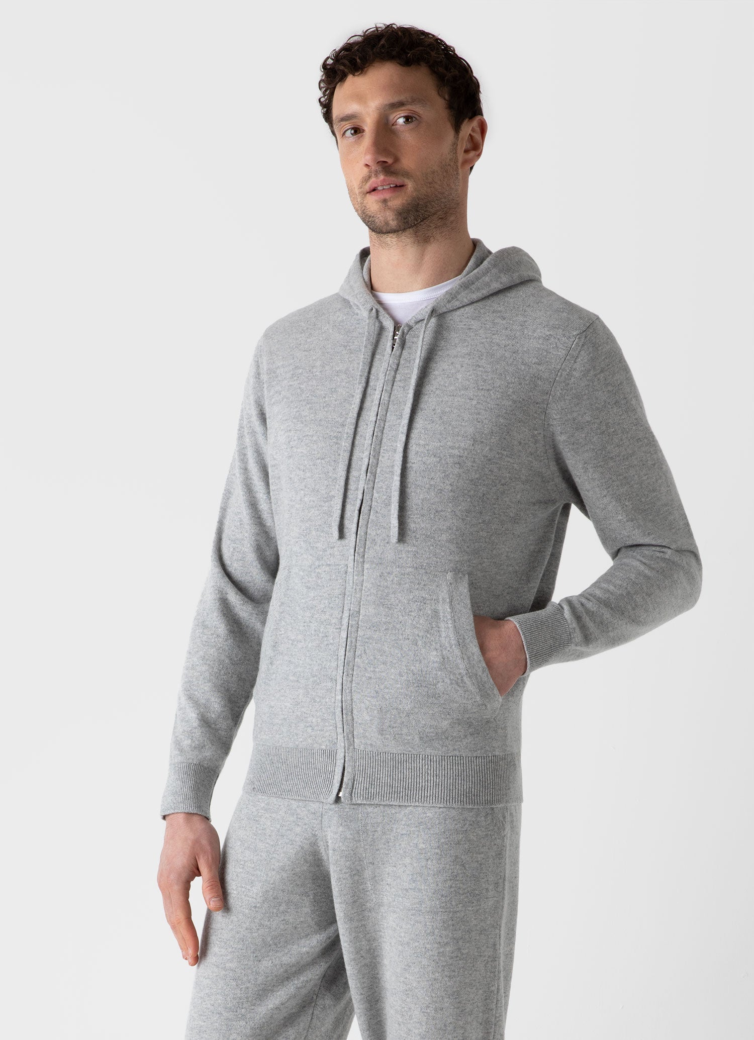 Sunspel Cashmere Zip Up Hoodie Grey XXL